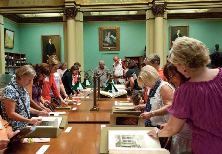 Teachers working with archival materials at the Chicago Architectural Museum