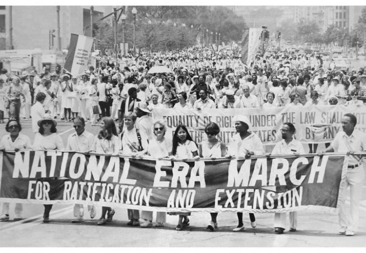 An Equal Rights Amendment demonstration proceeds down Pennsylvania Avenue toward the U.S. Capitol July 9, 1978.